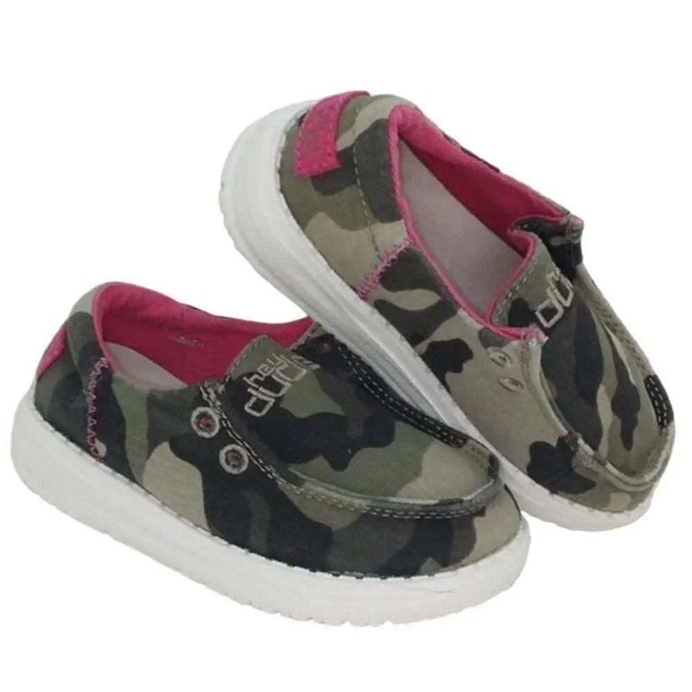 HEY DUDE Boys Green/ Gray Camo Slip-on Sneakers - Size: 7T